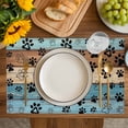 thumbnail image 4 of Light Blue Brown Placemats Set of 6, Rustic Farmhouse Dog Paw Vintage Placemats for Dining Table, Place Mats for Kitchen Tabletop, Waterproof Wipeable Dining Table Mats Set, 4 of 9