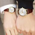 thumbnail image 2 of Pareja de San Valentín Relojes de cuarzo Calendario luminoso Ventana de fecha 3ATM Impermeable, Casual Acero inoxidable Reloj de pulsera para él y ella para hombres Mujeres Amantes Boda Regalos románticos Juego de 2 Esfera blanca y bisel dorado y correa marrón retro, 2 of 5