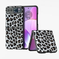 Feishell for Motorola Razr 40 2023 Fashion Leopard Print Phone Case for Women Men,PU Leather & Hard PC Shock Absorption Anti-Slip Slim Folding Protective Phone Case,Silver
