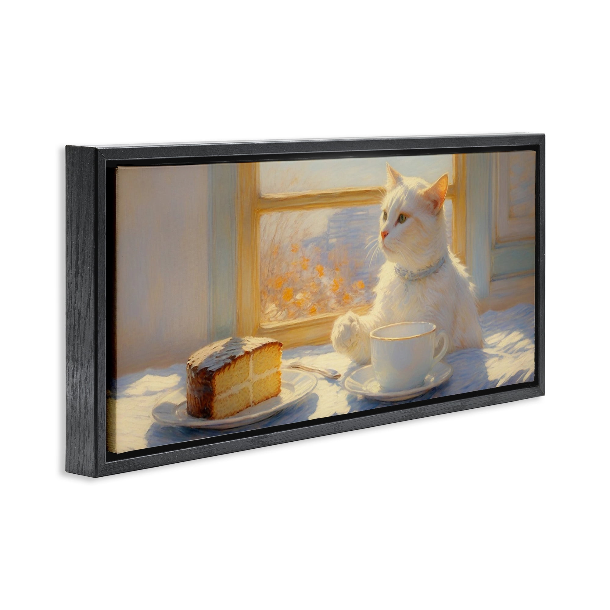 Stupell Industries Sunlit Tea Party Cat Black Framed Floater Canvas Wall Art, design by Angie Hawke