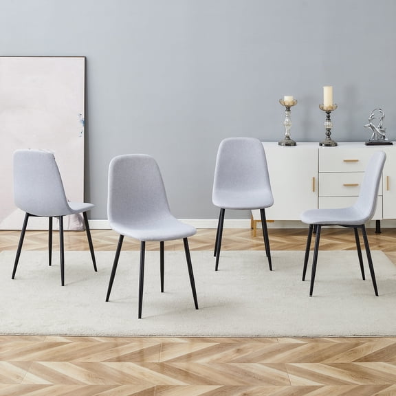 Dtwnek Set of 4 Comfortable Linen Dining Chair with Metal Legs, Upholstered Seat Backrest Side Chair for Living Room, Dining Room,Light Gray