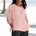 thumbnail image 4 of Yubnlvae Women's Button-Detail 3/4 Sleeve T-Shirt - Casual Cotton Linen Top for Work Or Weekend, Women's Elastic Waist Linen Pants Loose Fit Casual Home Lounge Palazzo Trousers, Pink, 5Xl, 4 of 7