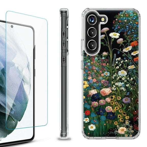 OneToughShield ® for Samsung Galaxy S23  S23 Plus 5G Shockproof Bumper Phone Case, with Tempered Glass Screen Protector - Flowery Garden