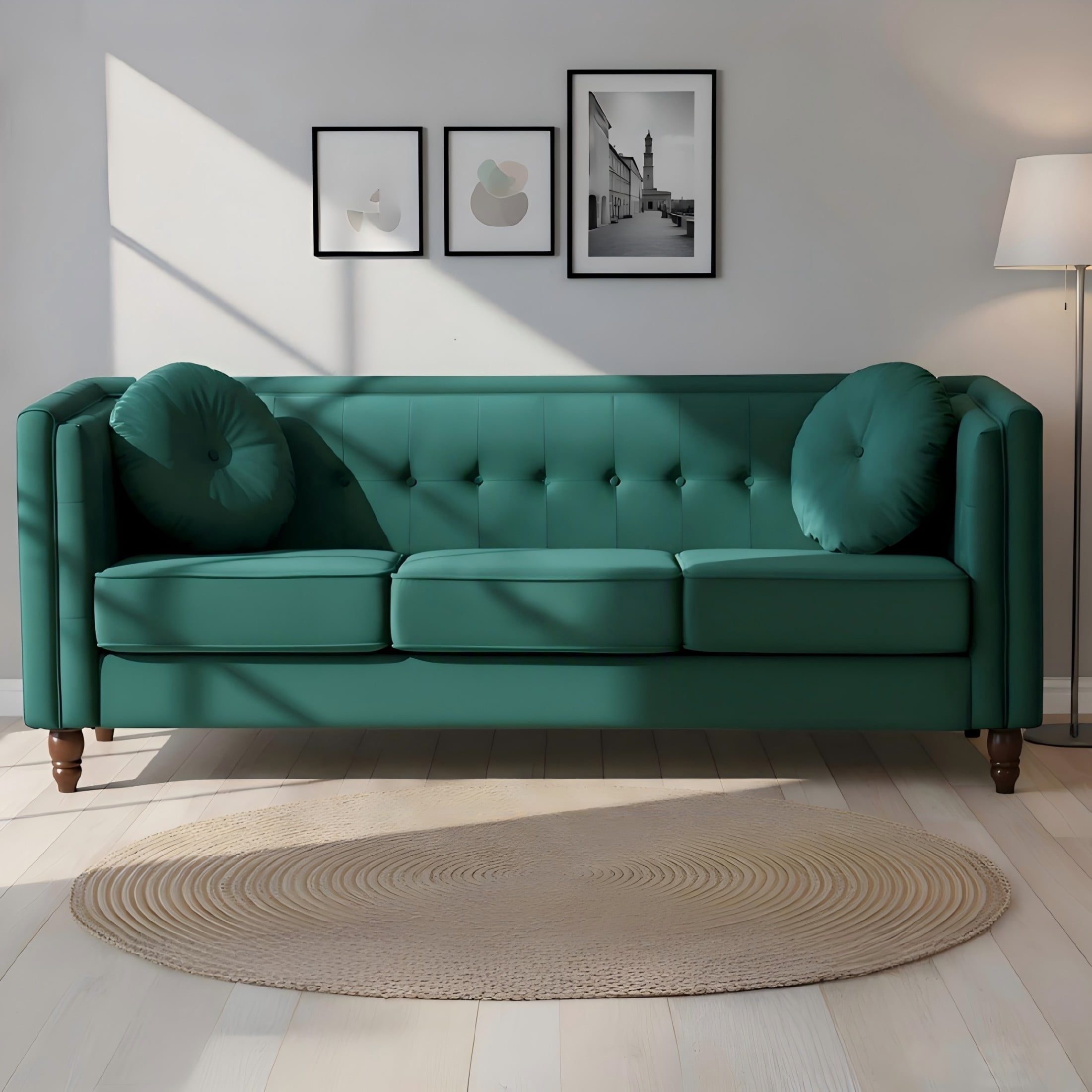 GDF Studio 80.7" Chesterfield Tufted Sofa with Square Arms, Crushed Velvet Upholstery, Green