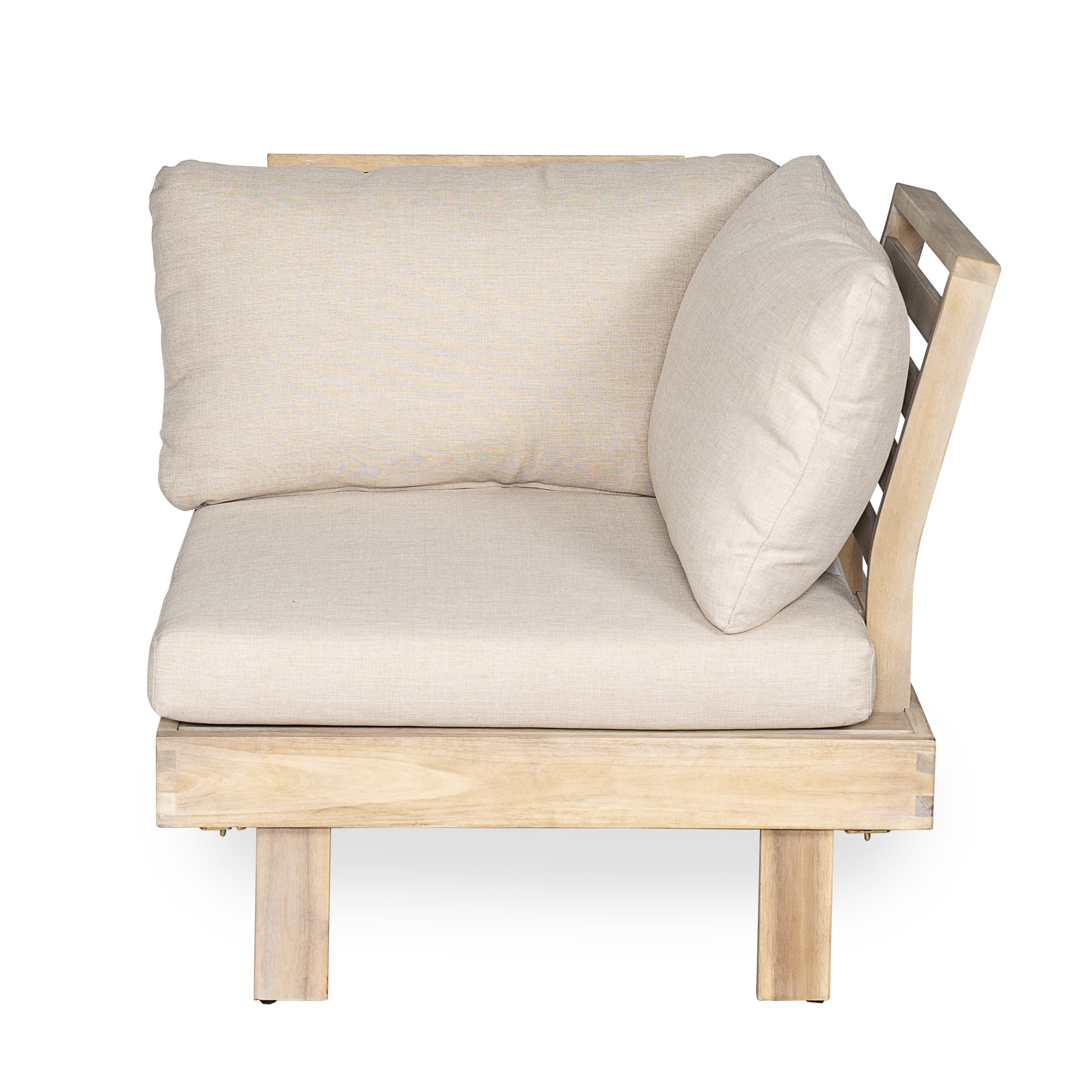 Christopher Knight Home 4-Piece Outdoor Conversation Sectional Set, Wood Frame with Cushions, Light White+Sand