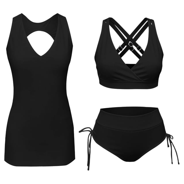 DGMIOCS Women's High Waisted Tummy Control Bikini Two Piece Bathing Suit Black S