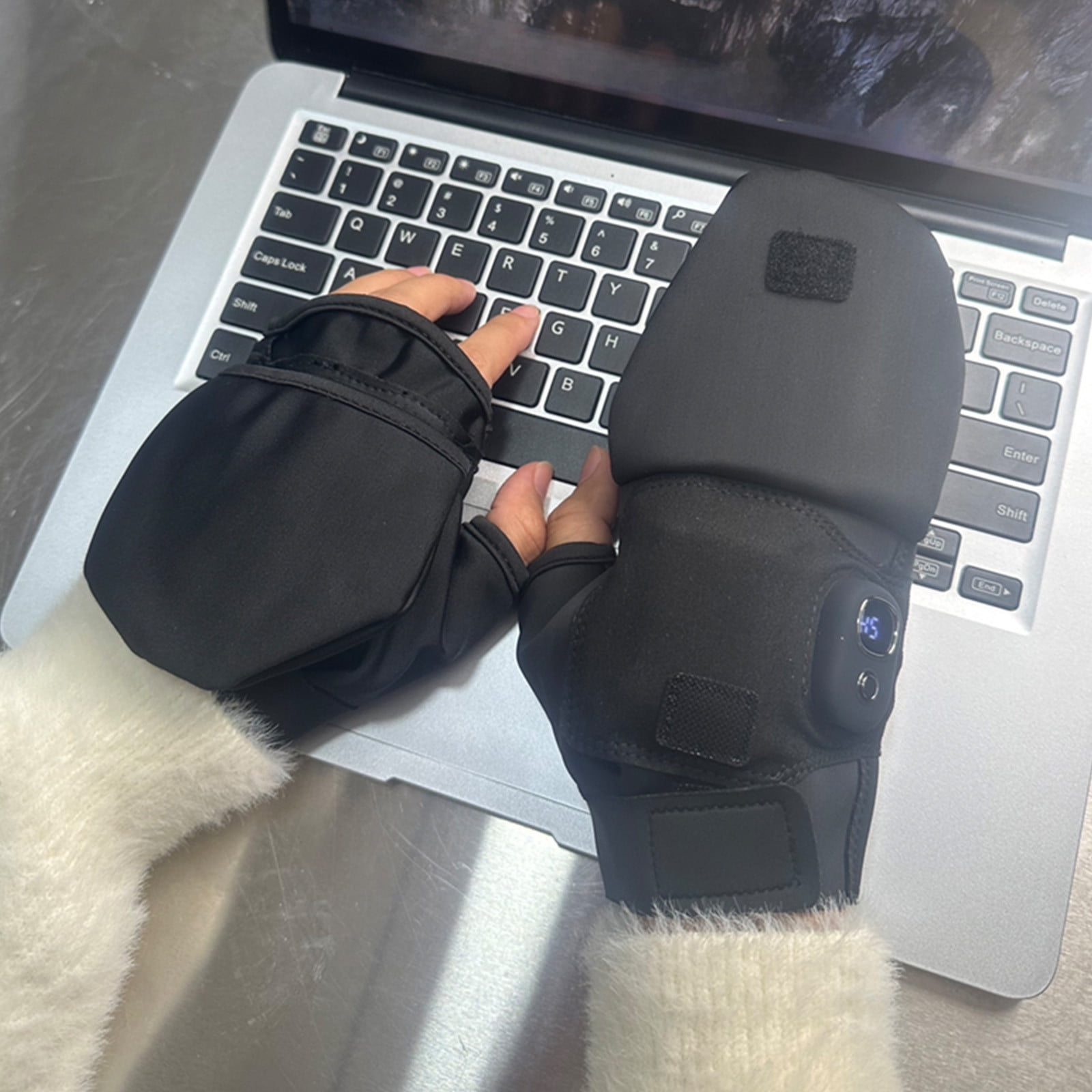 Rechargeable USB Heated Gloves - Portable Hand Warmers with Temperature Control, Quick Heat for Winter Outdoor & Indoor Use - Comfortable, Stylish, Long-Lasting Battery Black
