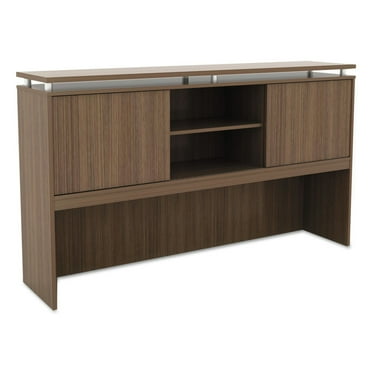 Alera ALESE266615WA Sedina Series 66 in. x 15 in. x 42.5 in. Hutch with Sliding Doors - Modern Walnut