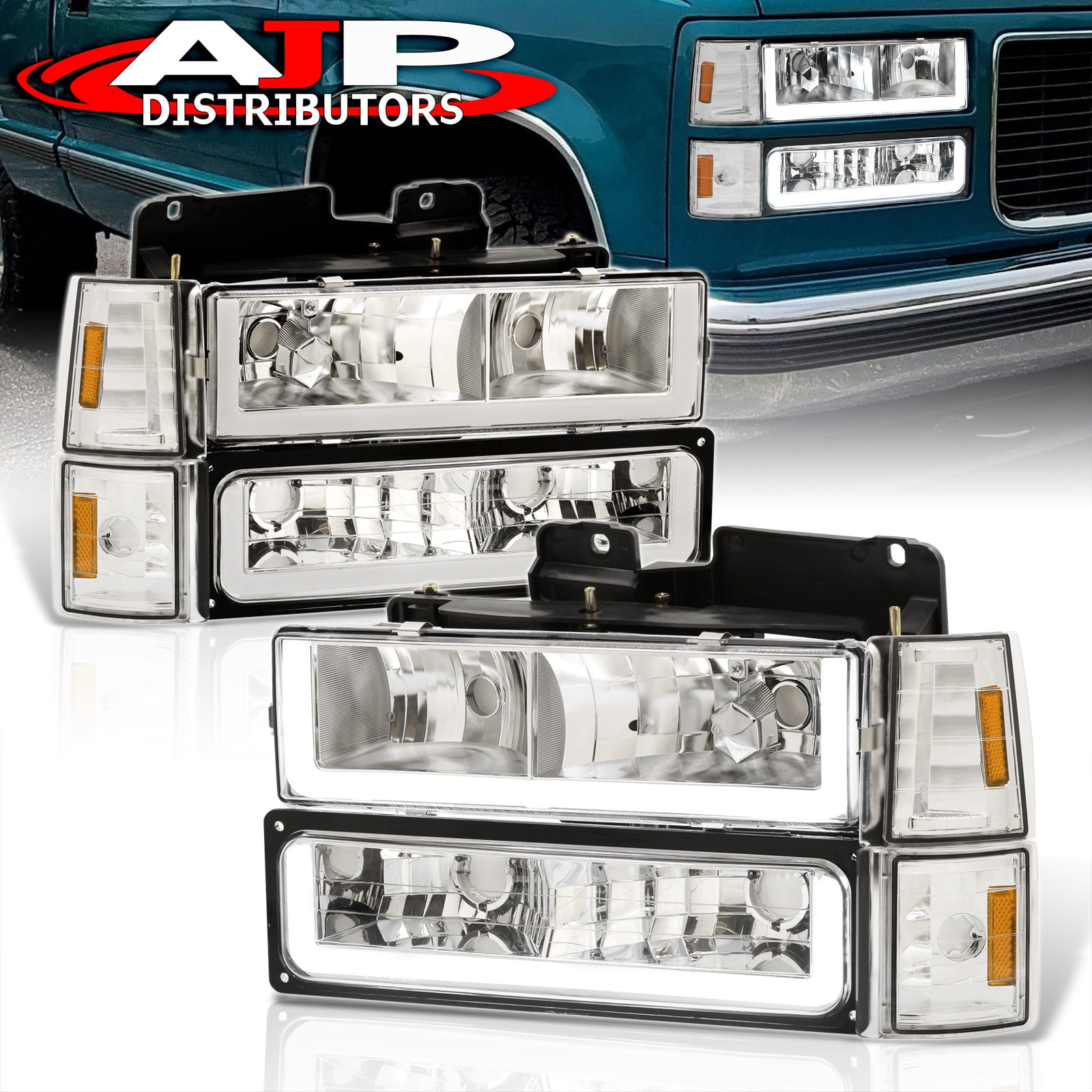 AJP Distributors LED DRL Headlights Corner Bumper Lamps Compatible/Replacement For C10 C/K C1500 C2500 C3500 K1500 K2500 K3500 Pickup Truck Sierra Suburban Yukon 1994 1995 1996 1997 1998 1999 2000 