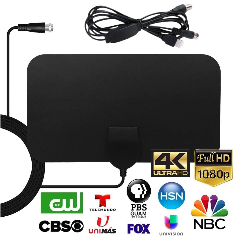 Included 10ft Coax Cable and 5ft USB Power Cable Amplified Digital HD TV Antenna Indoor Support 4K 1080P FM/VHF/UHF Black 40-55 Miles Range with Amplifier Signal Booster 