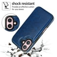 thumbnail image 3 of Wallet Case for iPhone 16 Plus with Card Holder, Back Folio Flip Premium PU Leather Kickstand Card Slots Case, Double Strong Magnetic Clasp Durable Shockproof Phone Case for iPhone 16 Plus,Darkblue, 3 of 11