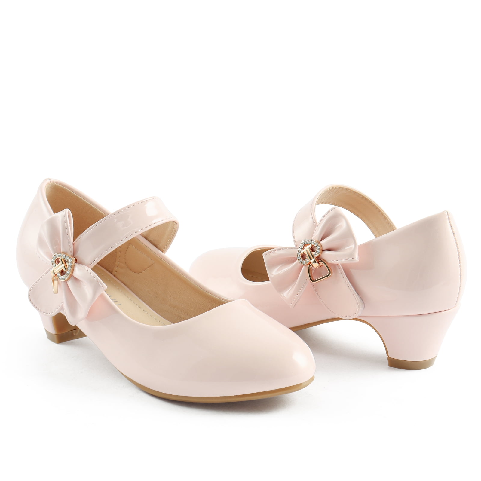 ADAMUMU Girls Low Heel Flat Flower Girl Mary Jane Shoes PU Pink Casual ...