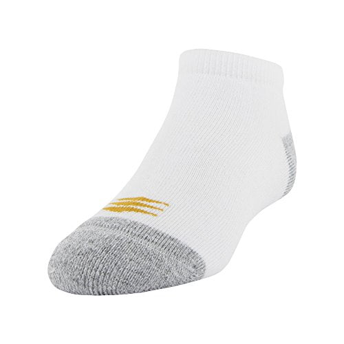 PowerSox Boys' Big Full Cushion No Show Socks, 8 Pairs, White, Large (Shoe Size: 3-9)
