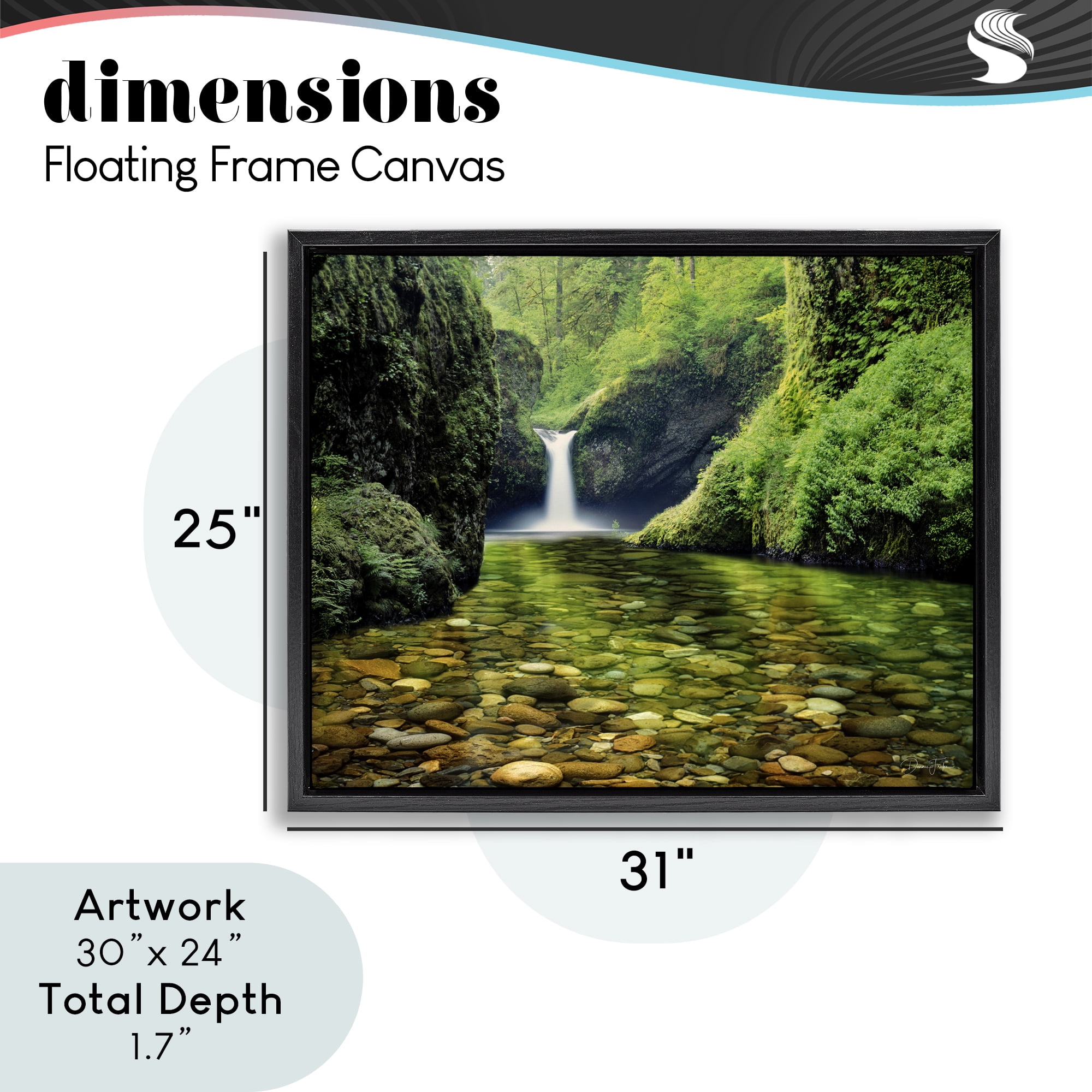 Stupell Industries Punchbowl Falls in Emerald Forest Black Framed Floater Canvas Wall Art, design by Dennis Frates