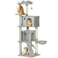 thumbnail image 1 of PawHut 63 Inch Cat Tree with Sisal Scratching Posts, Condos, Light Grey, 1 of 10