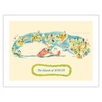 The Islands of Hawaii - Vintage Pictorial Map c.1952 - Bamboo Fine Art 290gsm Paper Print (Unframed) 18x24in