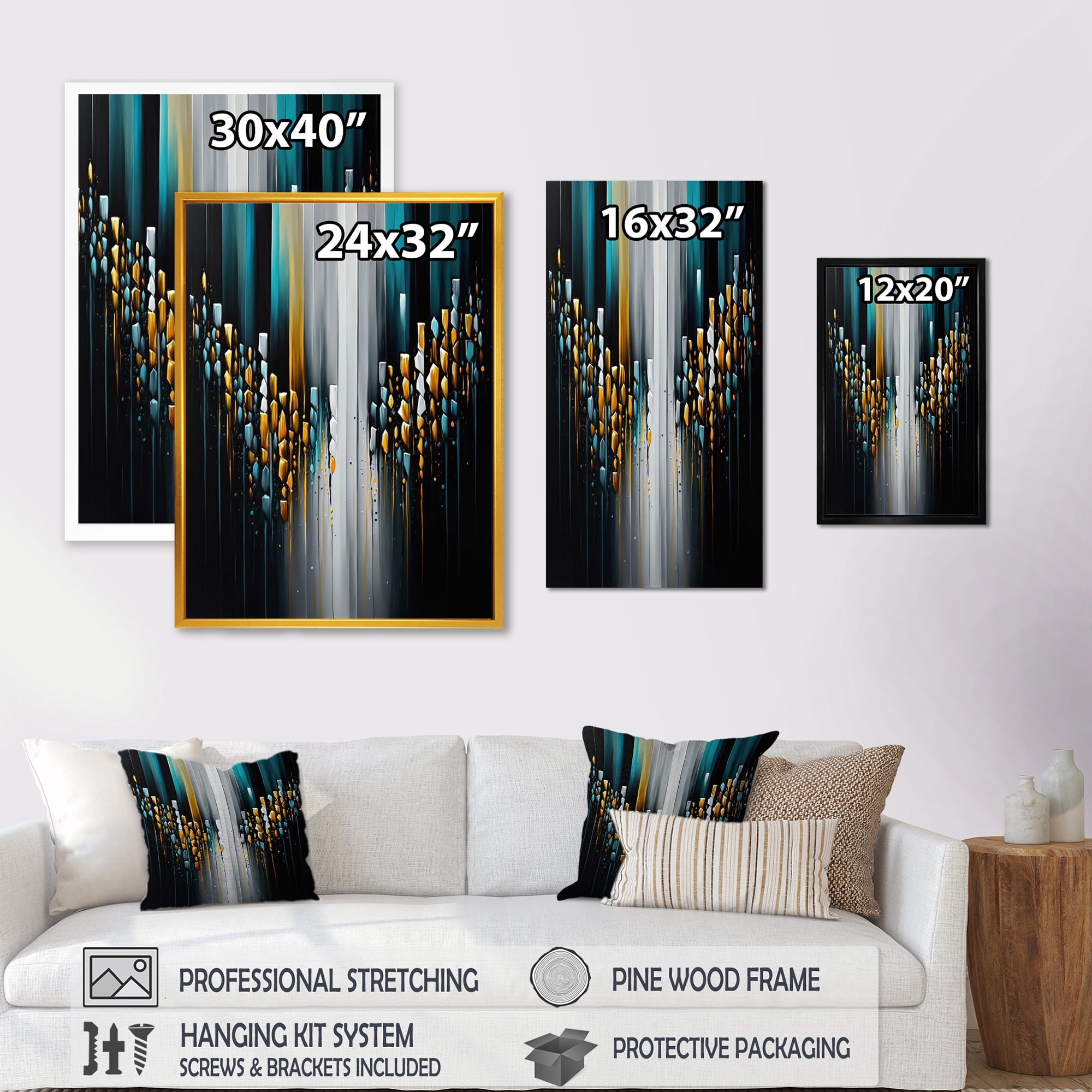 Designart Abstract Geometric Black And Green V Canvas Wall Art