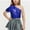 Blue, variant on Girls One Shoulder Metallic Shirts Short Sleeve Party Glitter Sparkly Crop Tops Performance Dance Tees for 3-16 Years