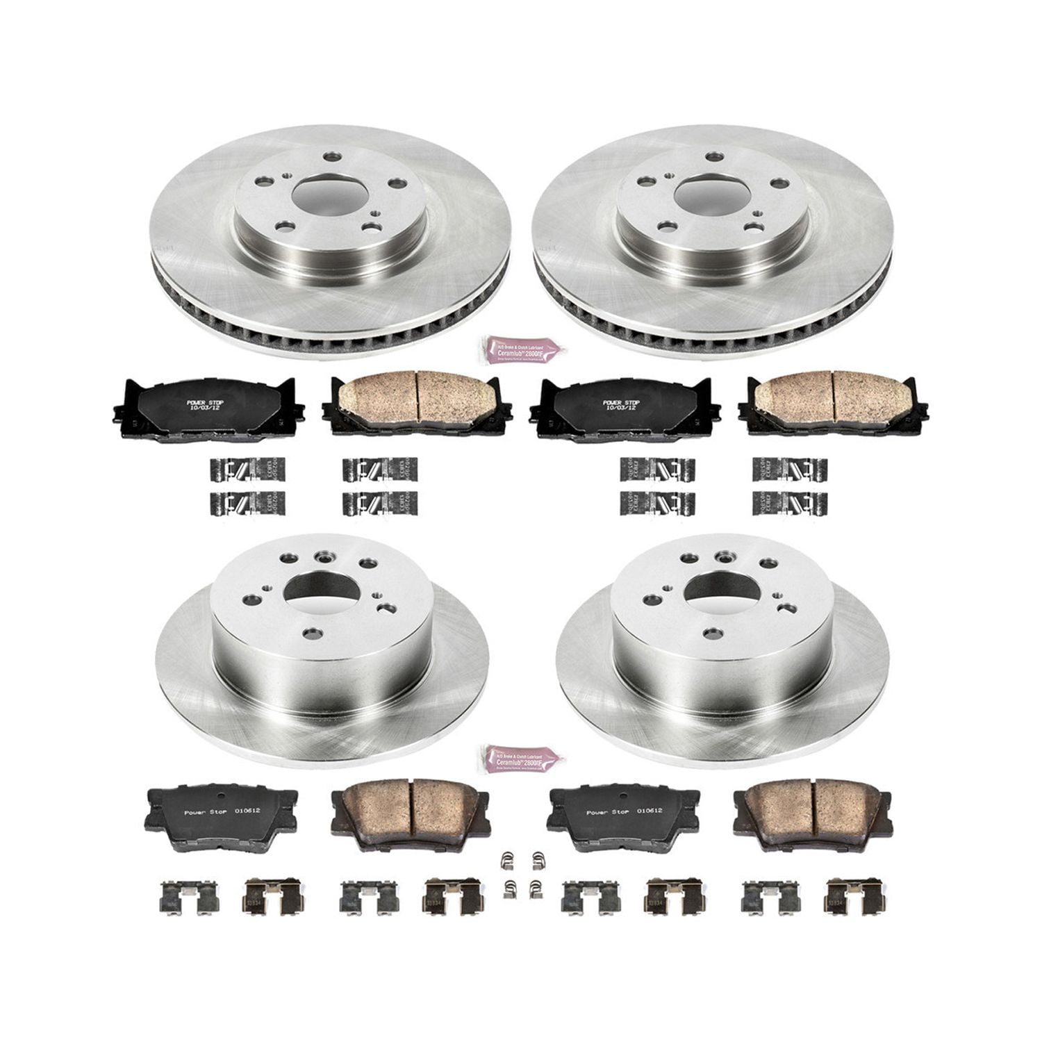Power Stop Front and Rear Stock Replacement Brake Pad and Rotor Kit KOE2822 Fits 2007 Toyota Camry
