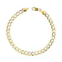 Nuragold 14k Real Yellow Gold Solid Cuban Curb Link 6mm Diamond Cut Pave Chain Bracelet (7"-9") Two Tone Italian Jewelry for Men