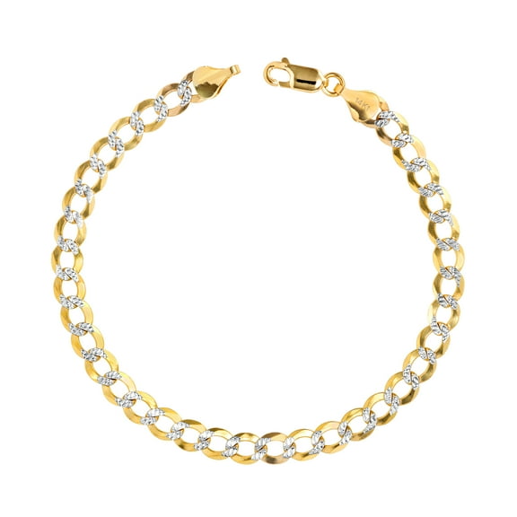 Nuragold 14k Real Yellow Gold Solid Cuban Curb Link 6mm Diamond Cut Pave Chain Bracelet (7"-9") Two Tone Italian Jewelry for Men