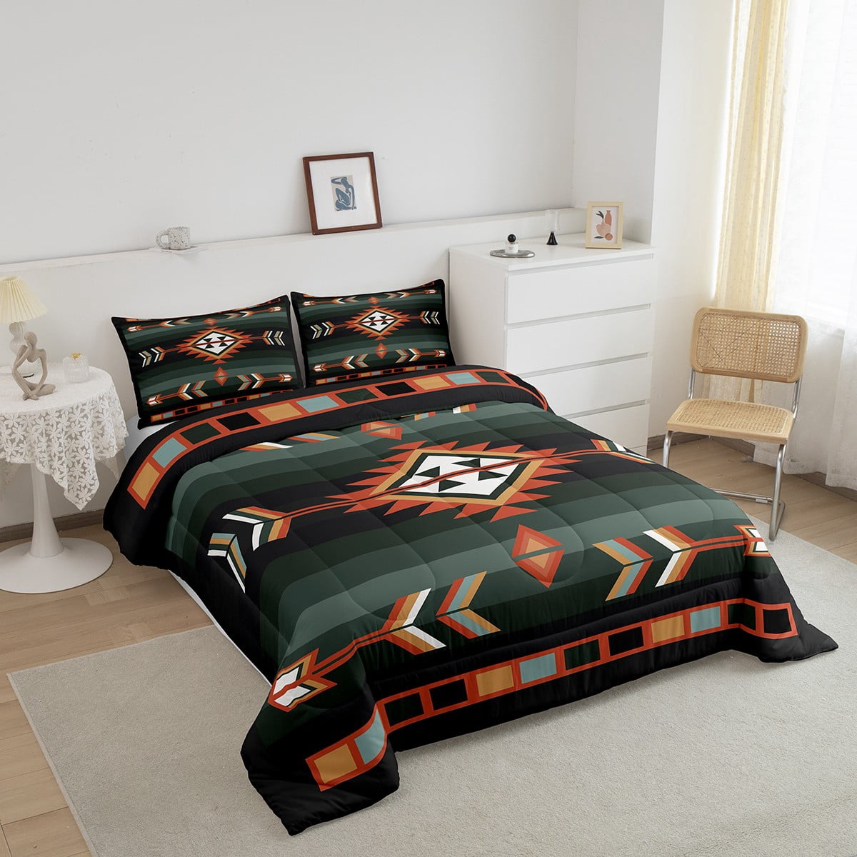 Southwestern Geometric Comforter Set Western Aztec Quilt Sets Boho Exotic Tribal Bedding Set King Rustic Farmhouse Home Decor Bohemian American Bed Set 2 Pillow Cases
