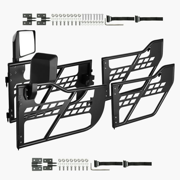 KFFKFF Jeep Tube Doors, Quad-Door, Safari Inspired Jeep Hollow Door with DOT Approved Side View Mirrors, Jeep Doors with Side Mirrors for 2018-2024 Jeep Wrangler JL & 2020-2024 Jeep Gladiator JT