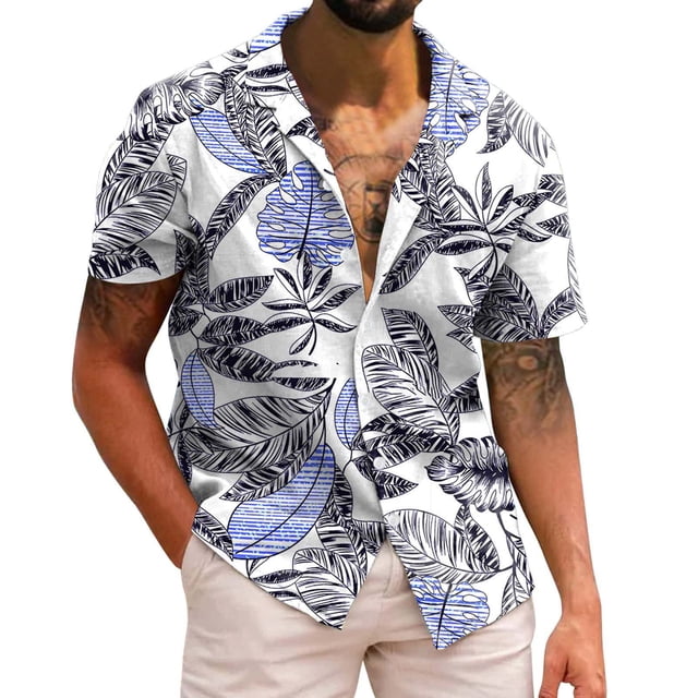 Camisas De Vestir Para Hombre Manga Larga Hombres Casual Manga corta Primavera Verano Turndown Neck 3D Impreso Camisas Moda Top Blusa Camisas (White, S)
