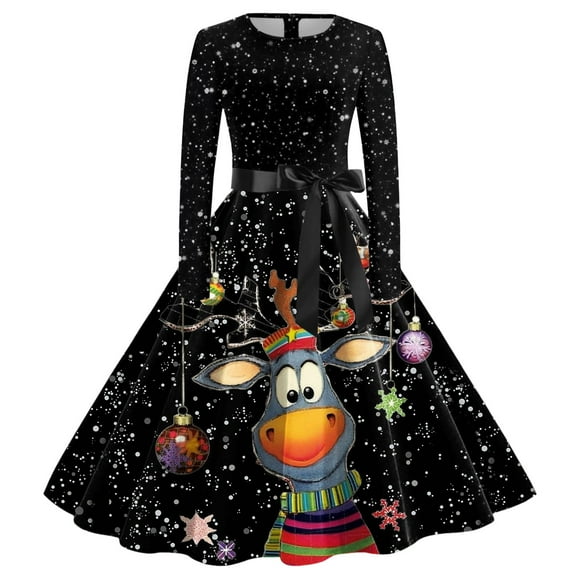 TJAZFJPA Prom Dress Dress for Women Fashion Vintage Long Sleeve O Neck Christmas Evening Party Prom Party Beach Dress African Dresses for Women Plus Size Maxi Dress