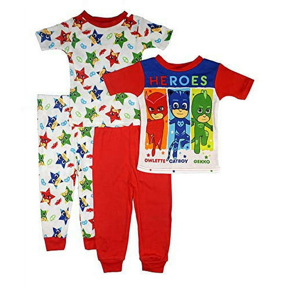 PJ Masks Boys' 4-Piece Cotton Pajama Set (Red, 3T)
