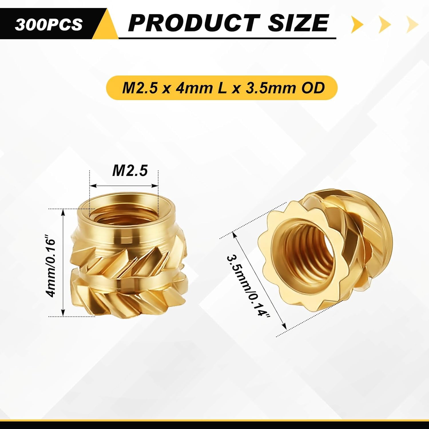 Yao Kang 300 pieces of 2.5 thread inserts 2.53.54 heat press inserts brass 3 print roll knurling metric nuts for plastic, 3 print components