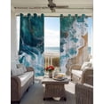 thumbnail image 2 of Teal Blue Blackout Curtains for Bedroom Living Room, Gradient Sea Wave Abstract Ocean Beach Scenery 54 In Long Thermal Insulated Room Darkening Drapes Grommet Window Treatments, 52 x 54 In, 2 of 9