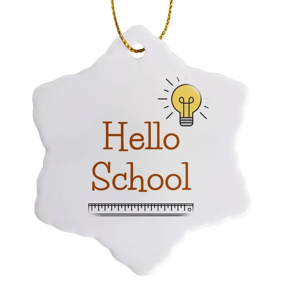 3drose, Text of Hello School, 3 inch Snowflake Porcelain Ornament