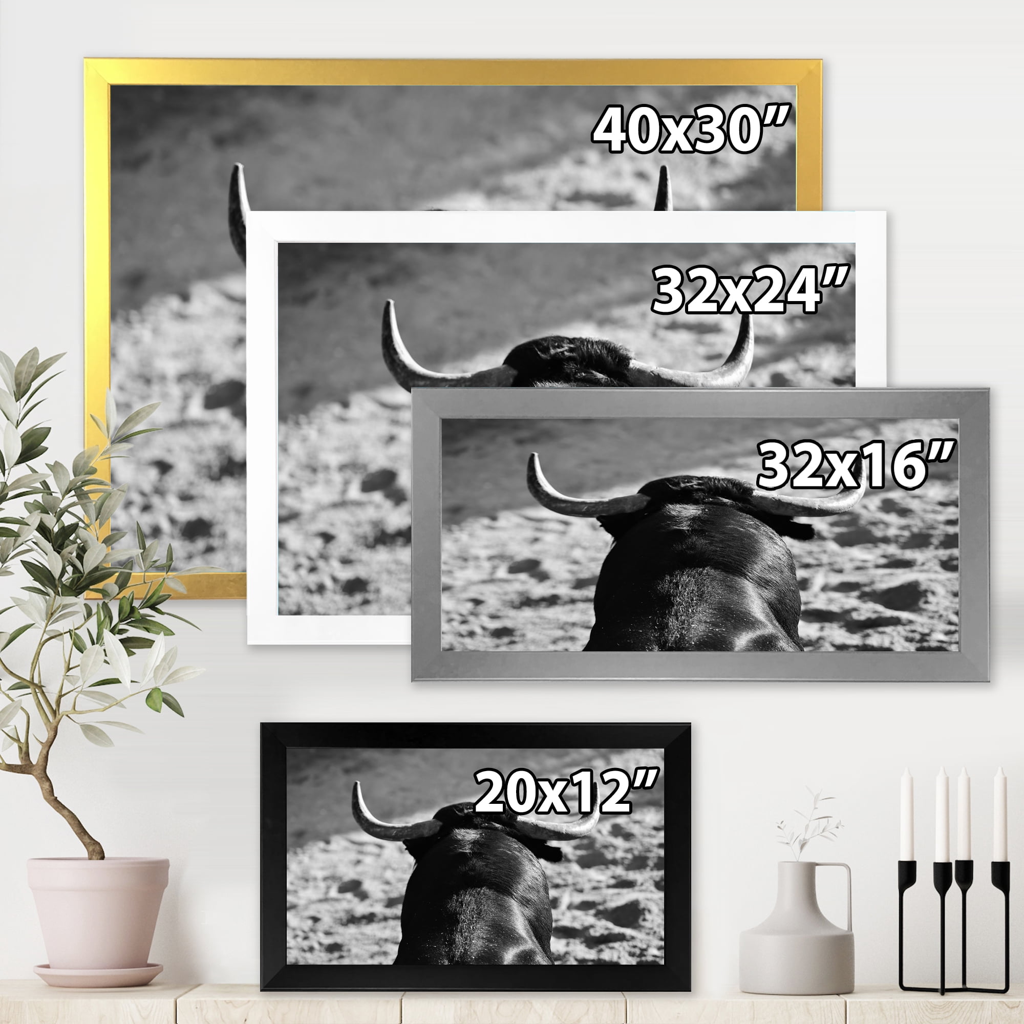 Designart 'Black and White Portrait Of A Spanish Bull II' Farmhouse Framed Art Print