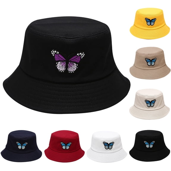 LSQii Sun Hat Casual Breathable UPF 50 Butterfly Embroidery Fishing Cap Foldable UV Protection Sun Hat for Women for Travel Outdoor Summer Trendy Beige