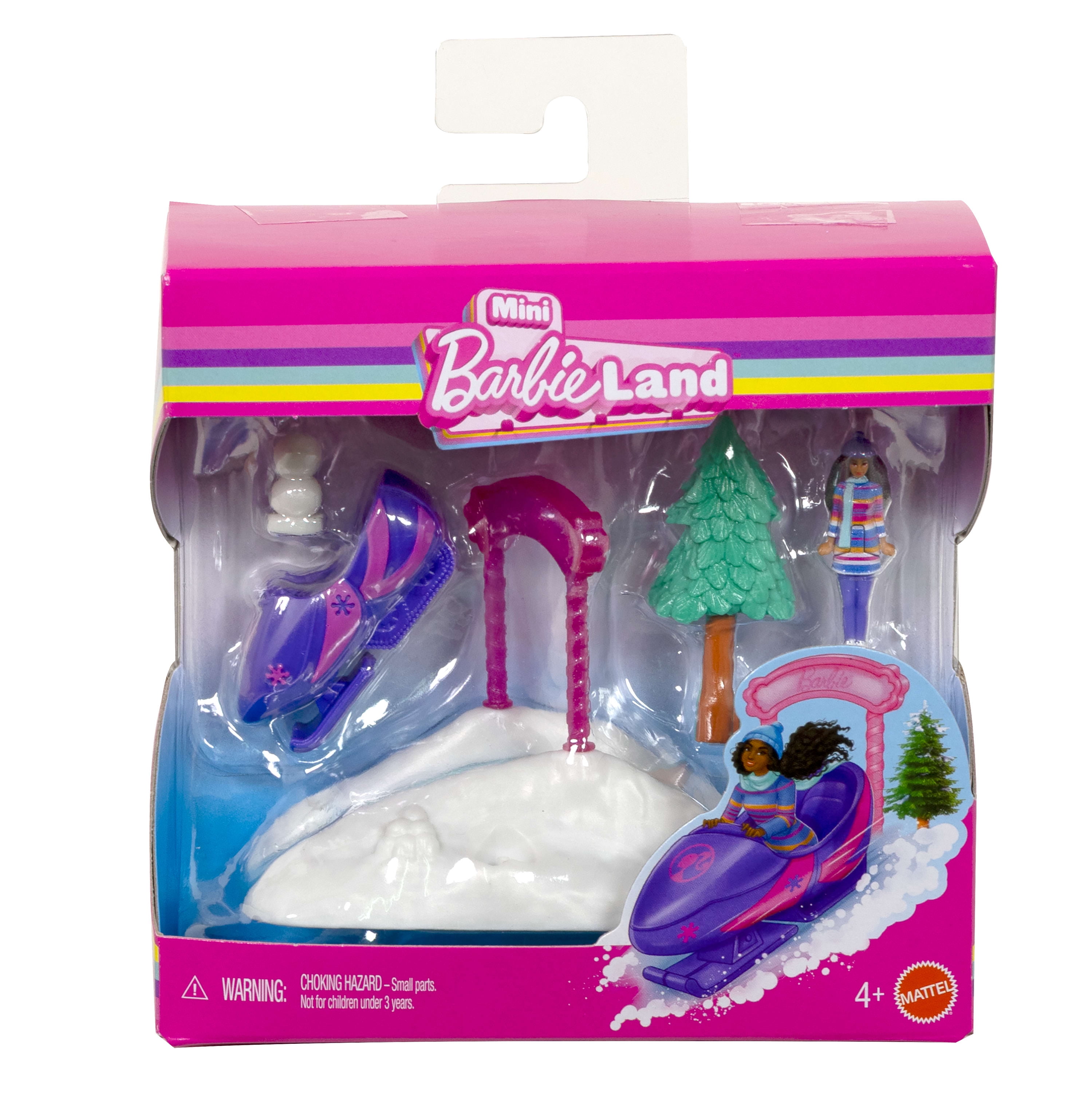 Barbie-Motoneige Mini BarbieLand-Coffret avec poupée et zones de jeu