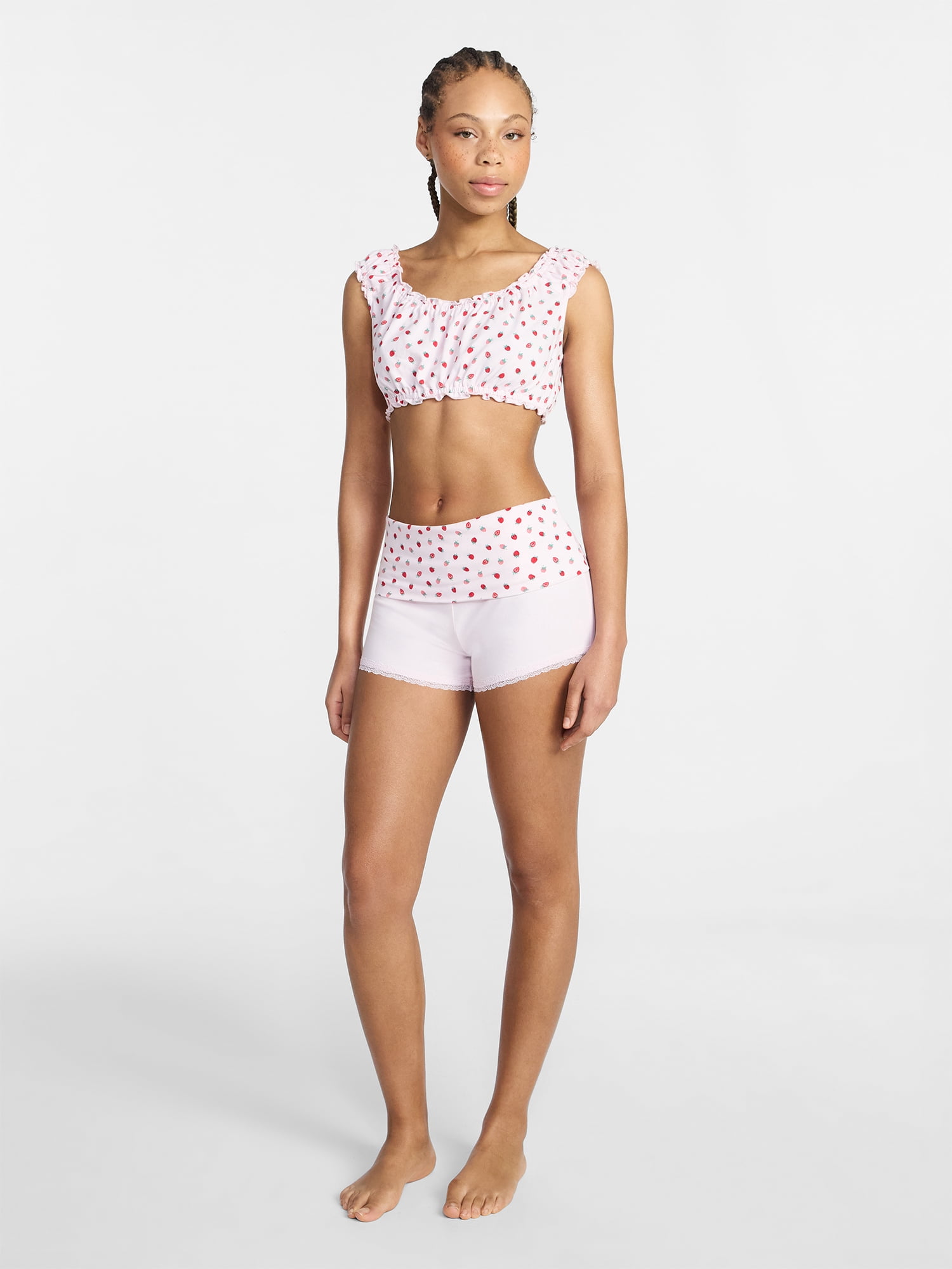No Boundaries Bralette and Foldover Shorts Sleep Set, 2-Piece, Women's XS-XXL