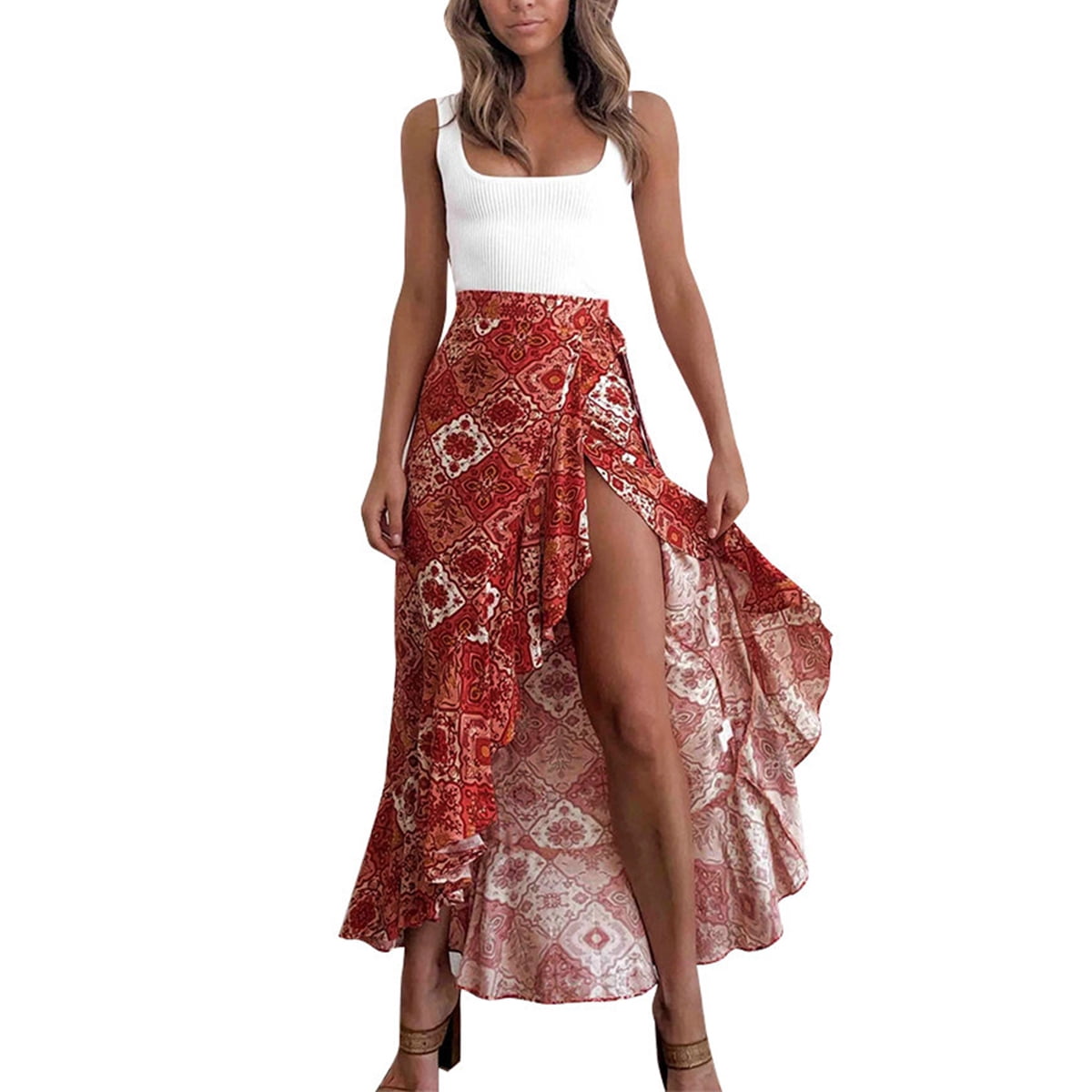 RUEWEY Woman High Waist Long Maxi Split Skirts - Walmart.com