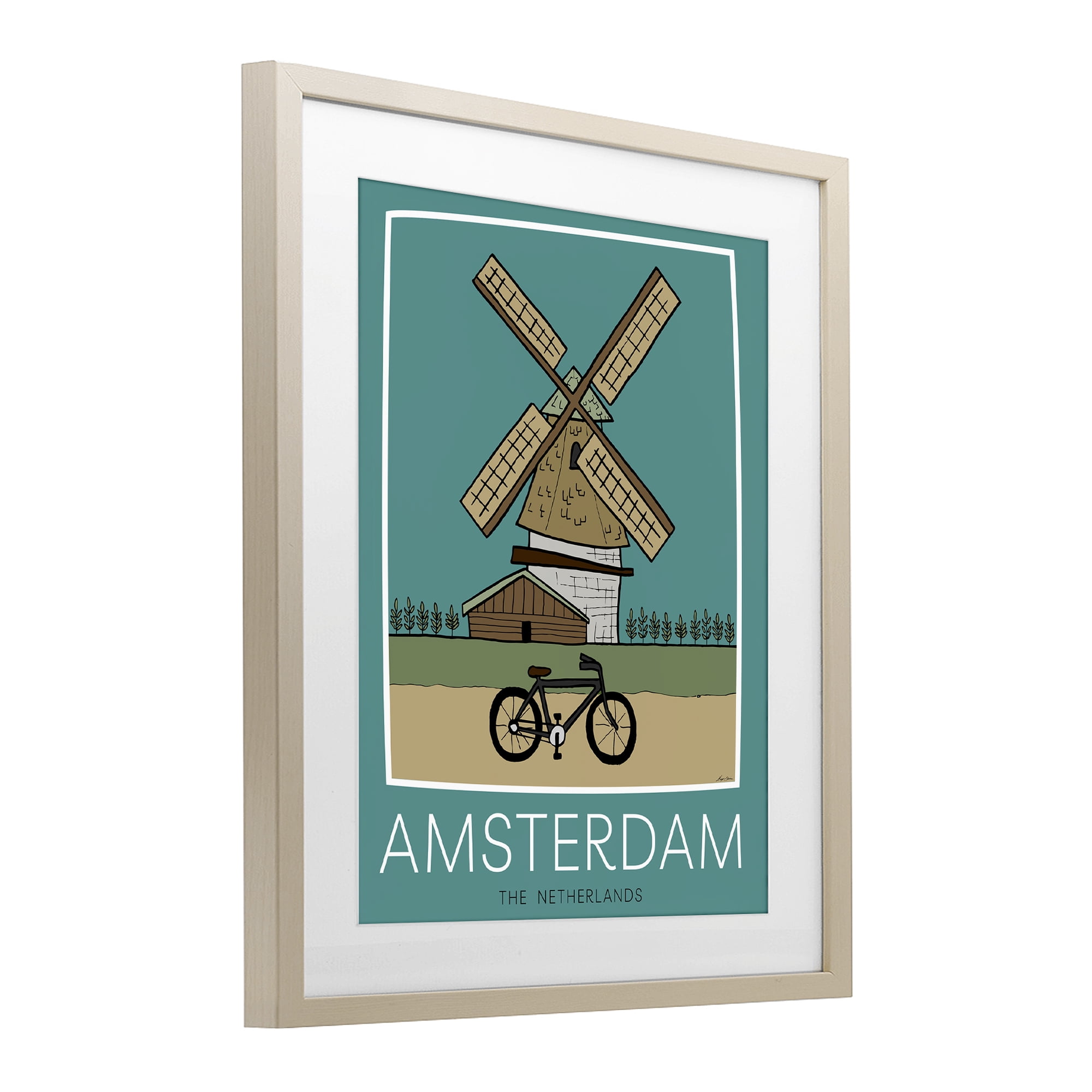 Stupell Industries Amsterdam Windmill Poster Birch Framed Print Under Glass, design by Hugo Edwins