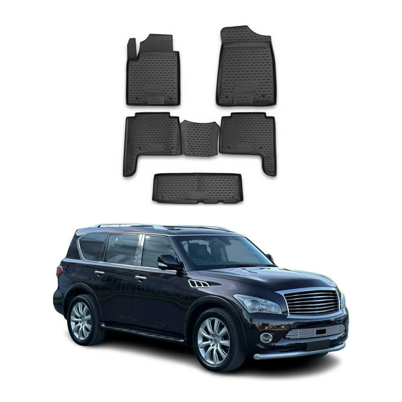 OMAC Floor Mats Liner for Infiniti QX56 2010-2013 Black TPE All-Weather 5 Pcs