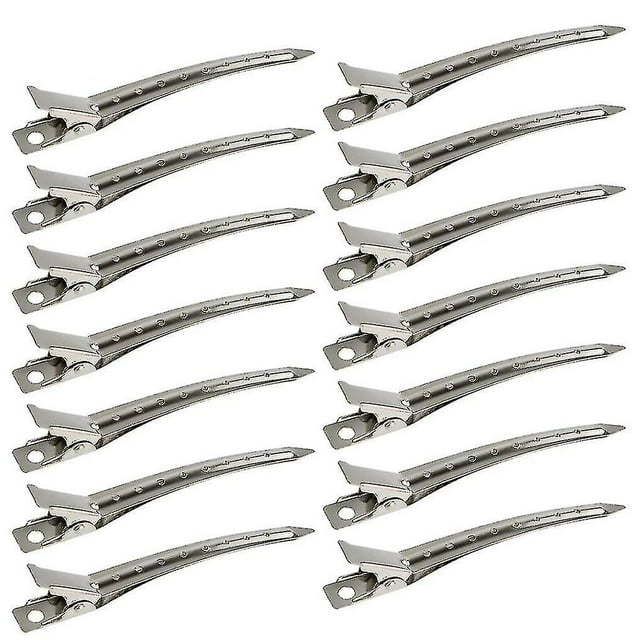 24 paquetes de pinzas para pico de pato, pinzas para rizos de cocodrilo de metal inoxidable de 3,5 pulgadas con agujeros para peinar el cabello, teñir el cabello, plateado