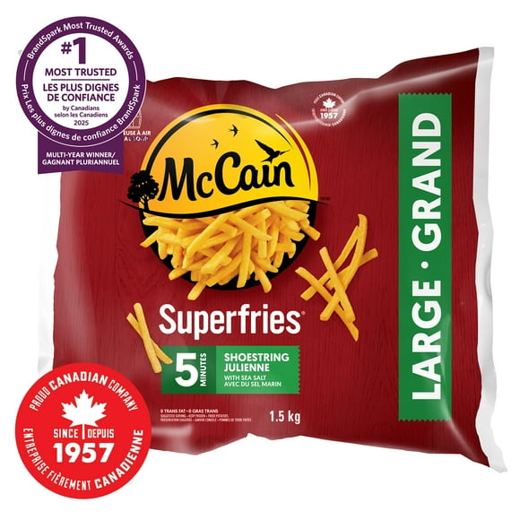 Frites julienne 5 minutes Superfriesᴹᴰ McCainᴹᴰ, Fabriqué au Canada à partir d'ingrédients canadiens et importés 1.5kg