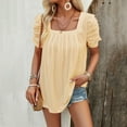 thumbnail image 5 of Delayuji Women's Casual Bubble Sleeved Square Neck Pleated Short Sleeved T Shirt Top Yellow M Nylon,Spandex Short Sleeve Shirts for Women, 5 of 9