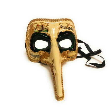 Plague Doctor Music Notes Long Nose Face Venetian Mask, Gold Green, One Size
