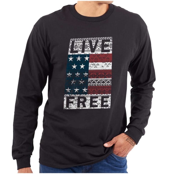 Live Free Geometric American Flag USA Plus Size Long Sleeve Graphic Tee Shirt Brisco Brands 2X