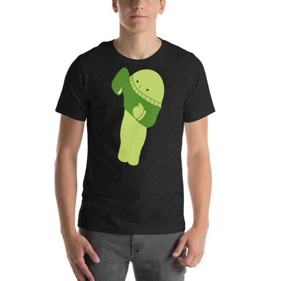 Minimal Cute Green Character T-Shirt | Aesthetic Cartoon Tee | Soft Unisex Graphic Shirt | Kawaii Chill Vibes Gift (Black Heather, XS)