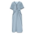 thumbnail image 5 of Robe Longue en Lin pour Femmes à Col en V, Manches Courtes, devant Torsadé, Garniture Contrastante, Robe d'Été Décontractée, L, 5 of 5