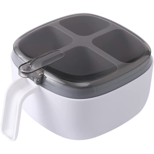 Four Seasoning Box with Lid,4 Compartments Seasoning Square Box with Cover,Multifunction Four Kitchen Compartment Condiment Spice Box Moisture-Proof Spice for Kitchen (White)