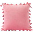 thumbnail image 1 of Xiao Hua Funda de cojín decorativa de terciopelo suave y liso con borlas, estilo bohemio, para sofá, dormitorio, coche, color rosa bebé, 45 x 45 cm, 1 of 5