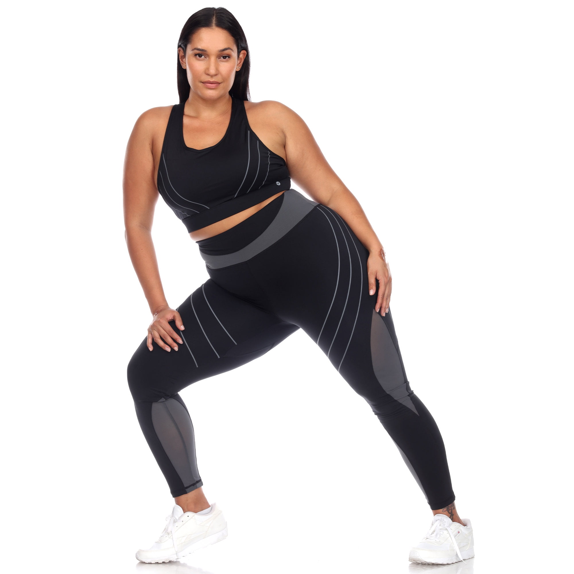 White Mark Women's Plus Size Cut Out Back Mesh Sports Bra